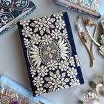 8日(土)21時🕘〜販売✨秋冬新作🍁インド刺繍リボン♡ブックカバー📖 ⑳ 文庫本サイズ 文庫本カバー  ブックマーカー&しおり付き(特典‼️)   ネイビー　3,500円