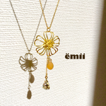 二輪草の花と２粒しずく ネックレス
