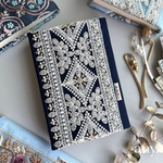 8日(土)21時🕘〜販売✨秋冬新作🍁インド刺繍リボン♡ブックカバー📖 ㉒ 文庫本サイズ 文庫本カバー  ブックマーカー&しおり付き(特典‼️)   ネイビー　3,500円