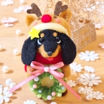 クリスマス限定🎄🧣トナカイわんこ☆ダックス ブラックタン🎄🧣犬 ぬいぐるみ 羊毛フェルト 12月 冬