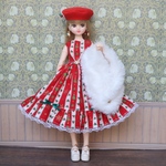 NO.250 22㎝ドール服 クリスマスワンピース＆小物セット