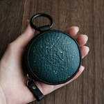 カラビナ本革丸ポーチ/ターコイズ