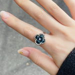 【リング・指輪】beads flower ring silver deep green / ビーズフラワーリング　シルバー　深緑　クローバー　サイズ調整可能