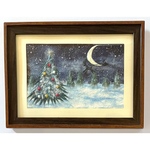 和紙ちぎり絵『サンタクロースとクリスマスツリー』葉書サイズ原画｜クリスマスアート｜手漉き和紙のインテリア