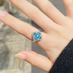 【リング・指輪】beads flower ring silver mizuiro / ビーズフラワーリング　シルバー　クローバー　サイズ調整可能　水色　青　ブルー