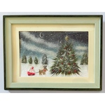 和紙ちぎり絵『クリスマスツリーとトナカイ』葉書サイズ原画｜クリスマスアート｜手漉き和紙のインテリア