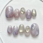 106 アメジスト 宝石 ニュアンス ネイルチップ パープル シェル 紫 推し ぷっくり もやもや  秋 冬 振袖 水光 マグネット 透明感 うるうる マグネット ハロウィン ウエディング 送料無料 