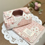 ＊【セット品】ポータブルティッシュケース  トリプルガーゼハンカチ＊プチギフトに♡ パッチワーク柄 くすみピンク小花柄