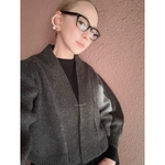 長さ選べる❤️RATAオリジナル❤️大人女性のための羽織ショール風ニット❤️アシンメトリー配色袖❤️チャコール×ライトグレー❤️付属ピン付