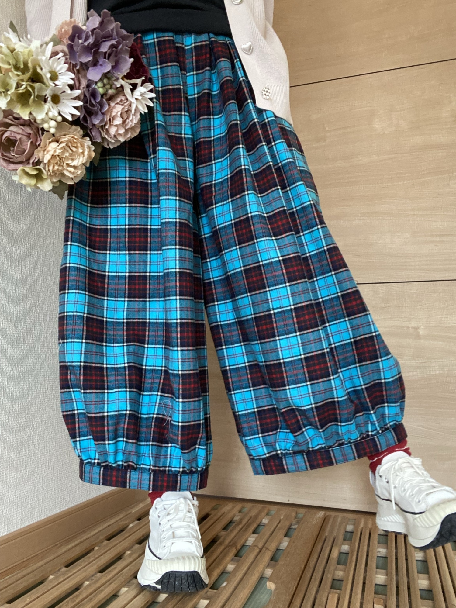 再販❤️ぽわんとパンツ?大人可愛い?ブルーチェック生地