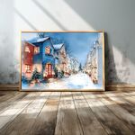 ヴィンテージ クリスマスビレッジ 水彩画アート インテリアアート　インテリアポスター　風景画　ヨーロッパアート