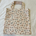 ぺたんこミニトート3点　さくらんぼ・ホワイト＊フラワー・ベージュフラワー