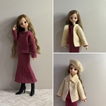 リカちゃん　ラズベリーカラーのシンプルツーピースとツーウェイジャケットとベレー帽のセット