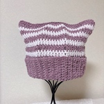 猫耳ニット帽 くすみピンク ボーダー