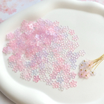 大容量300個以上★桜　芝桜　ペンタス　桔梗　日々草　ミニお花の樹脂ビーズ  パープル×ピンク