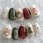 ⑰ bear Xmas 🎄.*/クリスマス/ネイルチップ/リース/ツリー/くま/フリル/ホワイト/ネイル/冬
