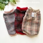 スコットチェック ベージュ ピンク レッド★犬服秋冬タンクトップ★ハイネックも可
