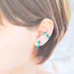 【再販×4】ブルーフラットリングイヤリング・イヤーカフ・フェイクピアス・イヤークリップ〈直径約17㎜、幅約3㎜〉(両耳用)(手で調節可能)〈痛くない〉   管理No.1209