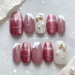  𝚌𝚑𝚎𝚛𝚛𝚢 𝚙𝚒𝚗𝚔🍒ネイル  ネイルチップ　クリスマス　ブライダル　ウェディング　結婚式　秋冬