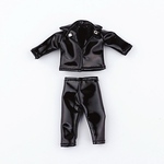 服　トップス　ズボン　パンツ　エナメル　黒　ふく　ジャケット　ライダースジャケット　ピコニーモP ピコドール　オビツ11 ねんどろいどどーる　革服　着せ替え　ドール　人形　1/12