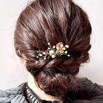 ゴールド　ブラウン　ベージュ　生成　コーム　髪飾り　お呼ばれ　結婚式　参列　卒業式　入学式　七五三　和装　着物　シンプル　ワイヤー　パール　ゴールド　フラワー　秋色　ヘアアレンジ　一点物　ヘアピン