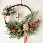 クリスマス　リース　ドライフラワー　ベル　針葉樹