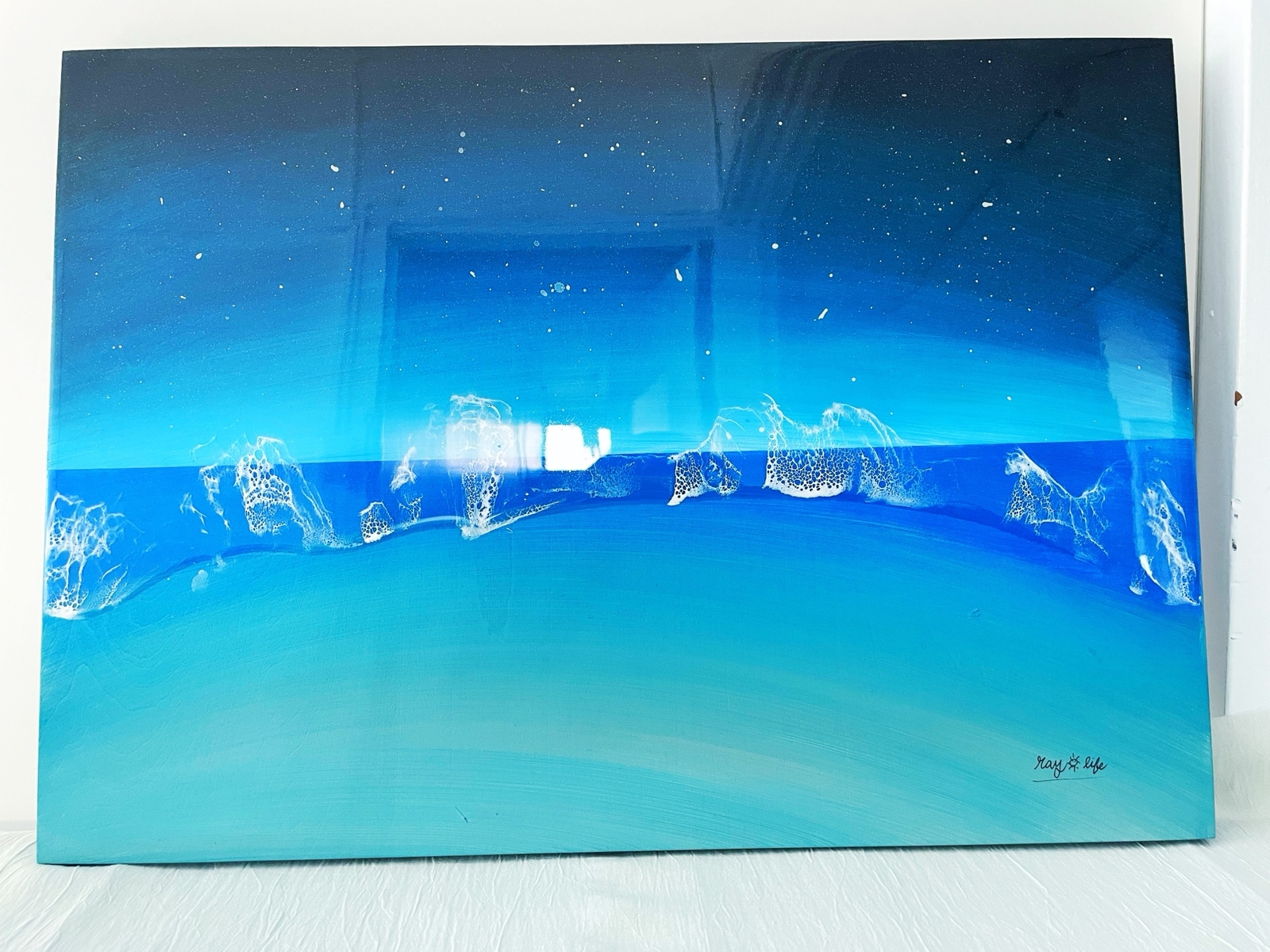 癒しのレジンアートパネル 【星降る海で】夜景 星空 海 アート A3