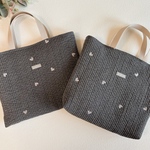 選べる！レッスンバッグ　ハート柄　刺繍ヌビ　ダークグレー