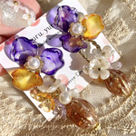 大人気フラワーシリーズ💐手染めのフラワーカボションの　ピアス&イヤリング