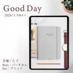 2026年1月始まり「Good Day」縦タイプ[月曜始まり／週：バーチカル／日：グリッド／色：スノー]