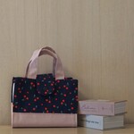 辞書カバー　辞書バッグ　さくらんぼ柄　ネイビー×くすみピンク