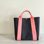 帆布トートバッグL (持ち手傾斜) ブラック×ローズピンク 倉敷帆布 