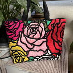 ステンドグラスキルト　パッチワーク　ハワイアンキルト　バラ　トートバッグ