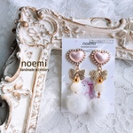 SALE ふわふわファー＆ピンクハートのピアス/イヤリング