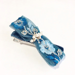 Elizabeth ribbon インド刺繍とベルベットリボンヘアクリップ（ブルーロゼ）