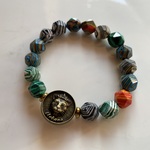 【melltam様専用◆御売約】1300→1200　　BL450-671マラカイトCIRCUS COLOR＆猫 17㎝*天然石ブレスレット【送料無料】
