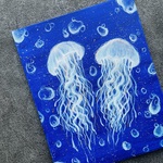 F3canvas jelly fish クラゲ　海月　青　ブルー　白　ホワイト　金　ゴールド　キャンバスアート　インテリア　抽象画　アートボード