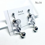 34.ピアス/イヤリング シルバー クリア×ラベンダーブルー 鈴丸 個性的 大ぶり 金属アレルギー対応変更可