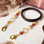 ダークブラウンコード×オレンジビーズ×ライトイエローパールのマスクストラップ/メガネストラップ