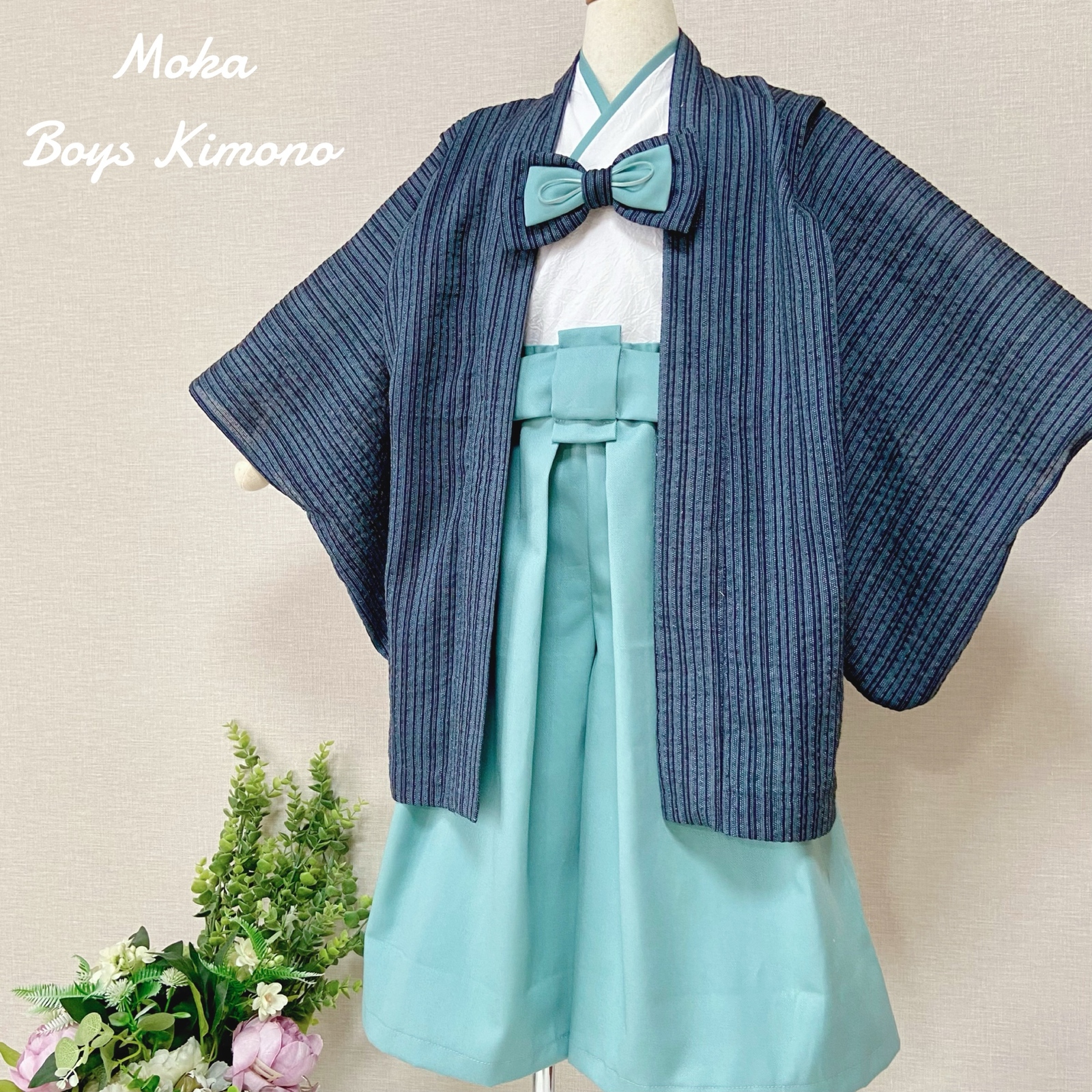 七五三 3歳 女の子 着物＆被布エプロンセット 朱色和柄×レッド