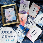 大理石風 月齢カード│シアーカラー 名入れ対応 アルコールインク風 月齢フォト マンスリーフォト マンスリーカード透け感 透明感 エレガント ハーフバースデー 100日祝い 1歳誕生日
