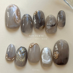 NO.17【  Ｎｏｃｔｕｒｎｅ 】｜ 静寂にひらく夜 ニュアンスネイル　淡色ネイル　ネイルチップ　冬ネイル　ブライダルネイル　くすみネイル　ブラックネイル　グレーネイル　パールネイル