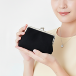 【早割】シルバー口金のツートン☆親子がま口のお財布（ブラック×マスタード）