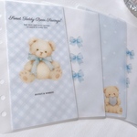 バインダー貯金 Saving リフィル A6サイズ 5枚 Bear 可愛い 大人 キュート ラブリー クマさん チェック リボン 水色