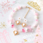 little princess＊ girly pink ♡ キッズイヤリング キッズネックレス セット キッズアクセサリー 子供 プレゼント 可愛い 女の子 クリスマス ピンク 誕生日 姫 プリンセス