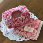 ＊【セット品】ポータブルティッシュケース  コットン×4重ガーゼハンカチ＊プチギフトに♡ バラとチューリップ USAコットン