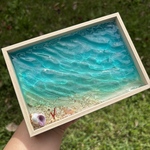 南国の海　レジン　小物入れ　木目調　海アート　波紋　砂紋　浅瀬　沖縄　ハワイ　珊瑚砂