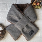 〈再販3〉新タイプ☆ベルト通しネックウォーマー☆千鳥柄ブラウン