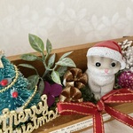 木製　ボードアレンジ（クリスマス　ネコ）