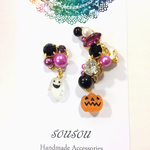 黒とボルドーのハロウィンイヤーカフとピアス（イヤリング）のセット